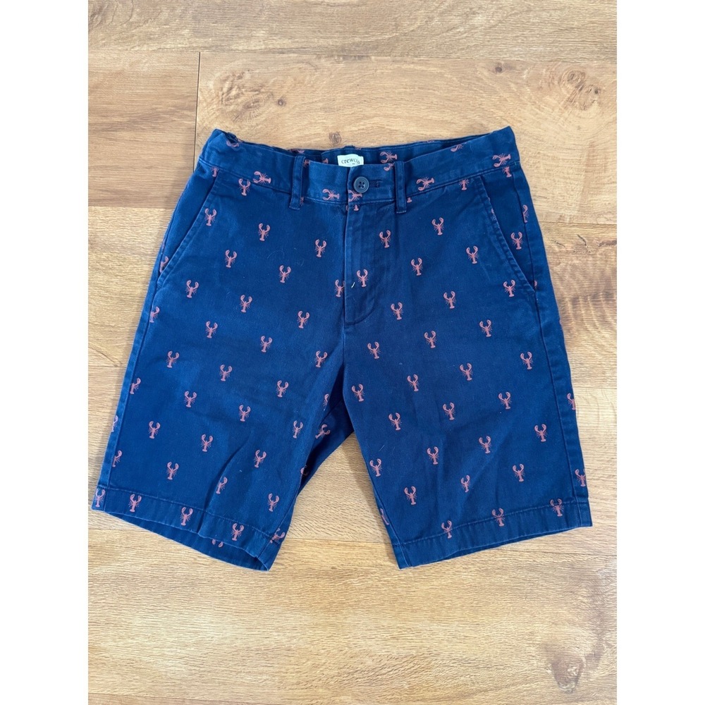 Crewcuts J.Crew Boys Navy Blue Lobster Print Chino Shorts Size 8 Nautical Preppy